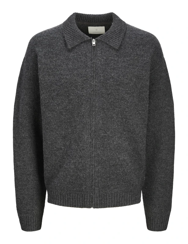 JACK & JONES Jprcfox Knit Zip Cardigan, Dark Grey Blend, L