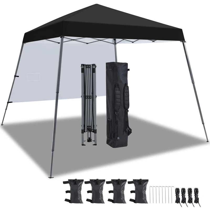 Yaheetech Pop Up Gazebo 3x3M with 1 Side Panel, Portable Backpack Bag, 4 Sandbags, 4 Ropes & 8 Stakes, Slant Leg, Black