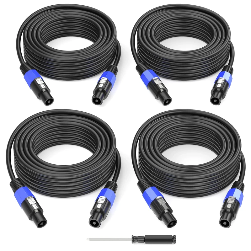 Jumwa 4pack 10M Speakon to Speakon Cables M-M for Heavy Duty Audio 15 AWG 2 Wires Speaker Cable with Twist Lock