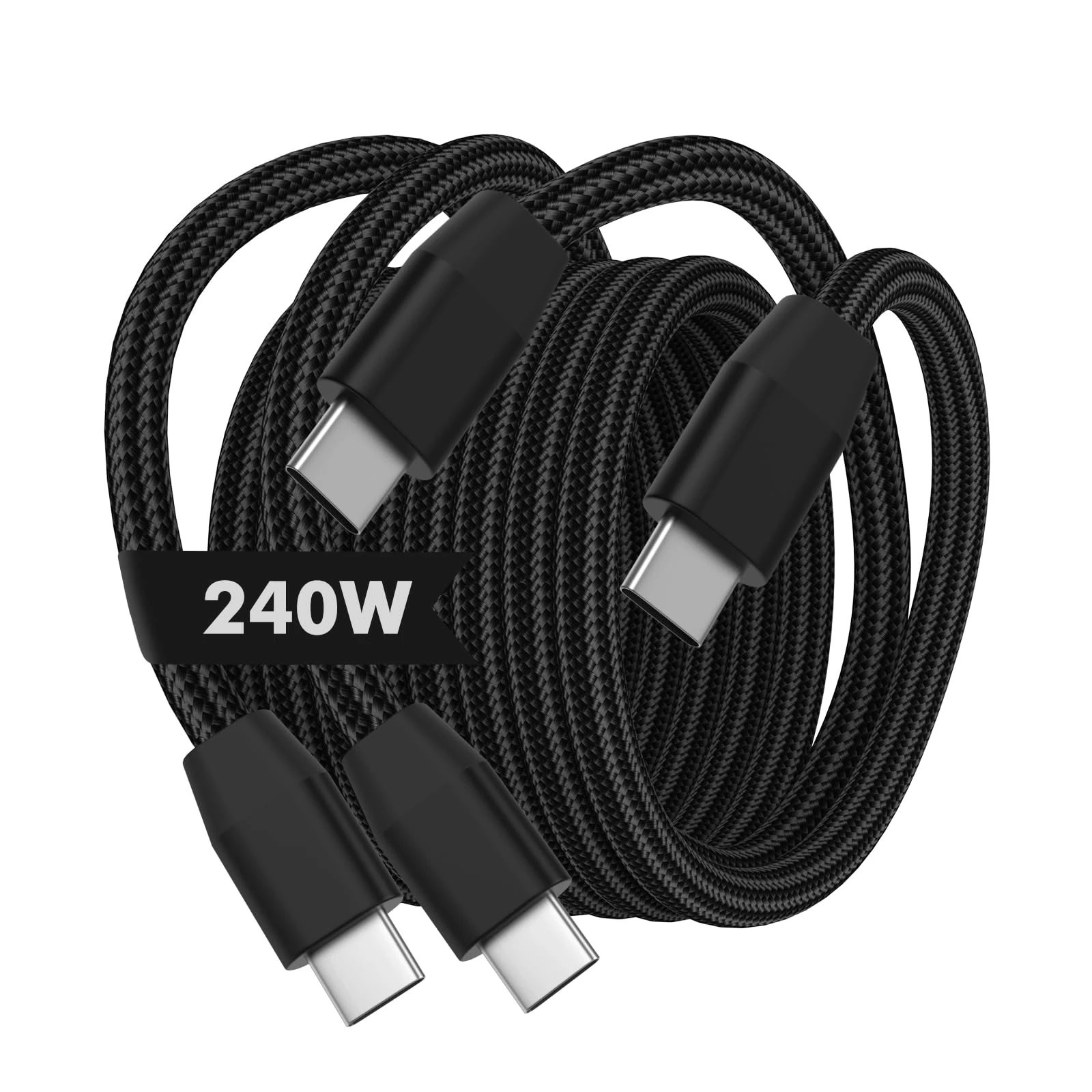 MoKo 240W USB C Cable [2Pack, 6.6ft] Nylon Braided Type C to C Fast Charging Cord for iPhone 16/15/15 Pro/15 Plus/15Pro Max, MacBook Pro 2020, Samsung Galaxy S24, Black