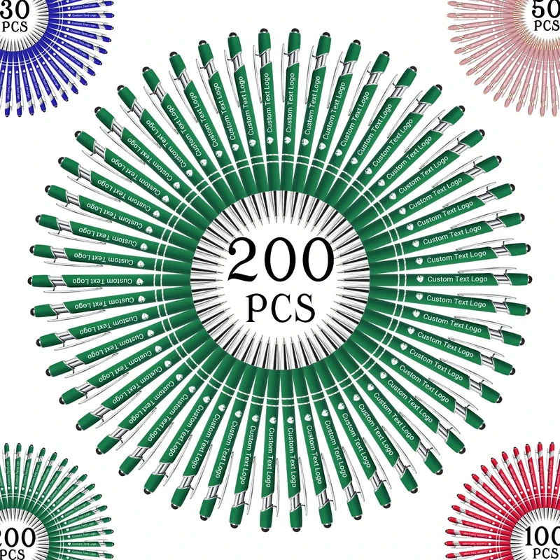 Nevaou Personalised Pens with Name Custom Ballpoint Pens Bulk Black Ink 200pcs Free Engraving Pen Personalization Gift for Friends Family Wedding Office Business Promotion Green