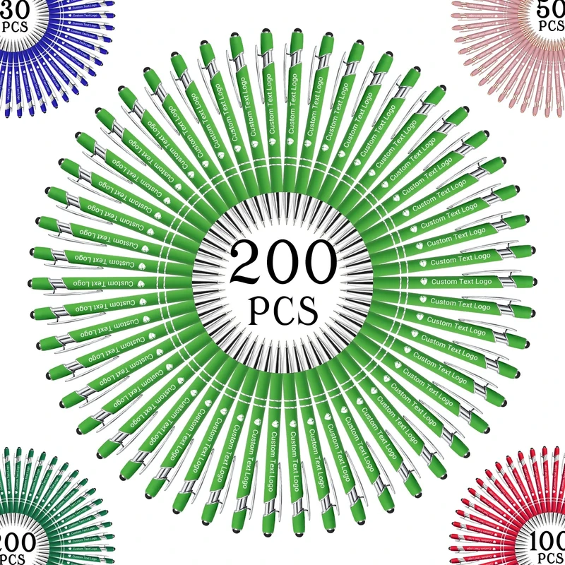 Nevaou Personalised Pens with Name Custom Ballpoint Pens Bulk Black Ink 200pcs Free Engraving Pen Personalization Gift for Friends Family Wedding Office Business Promotion Light Green