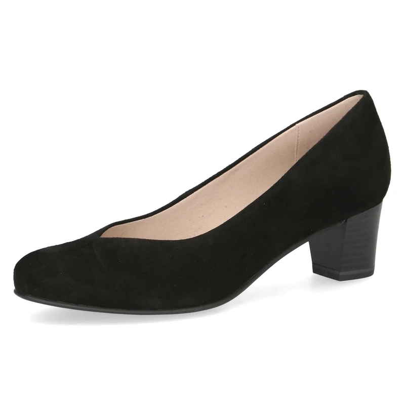 CAPRICE Women Pumps Leather Block Heel, Black (Black Nappa), 7.5 UK