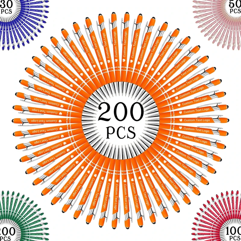 Nevaou Personalised Pens with Name Custom Ballpoint Pens Bulk Black Ink 200pcs Free Engraving Pen Personalization Gift for Friends Family Wedding Office Business Promotion Orange