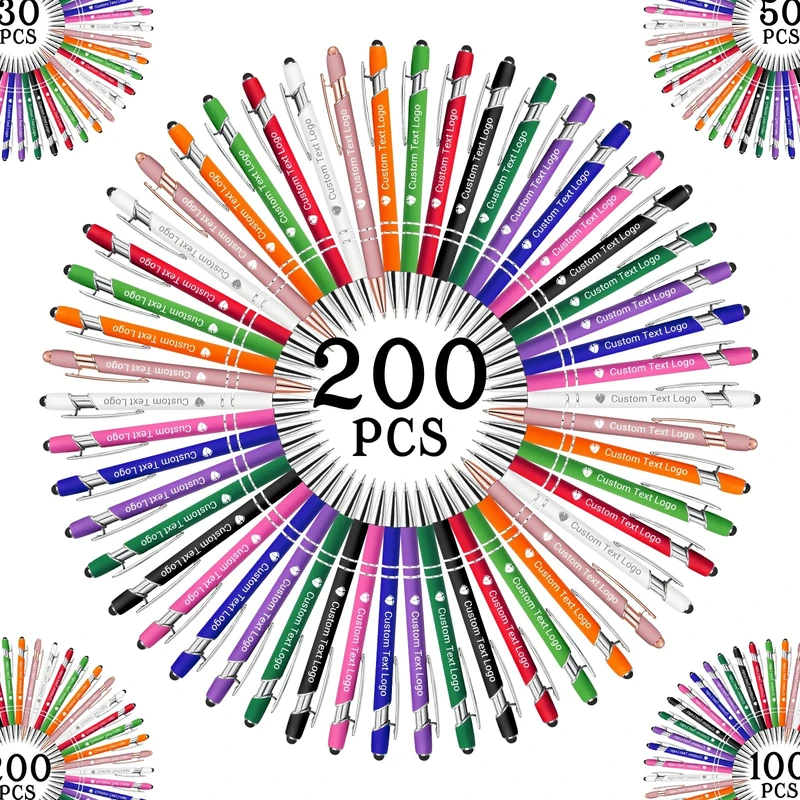 Nevaou Personalised Pens with Name Custom Ballpoint Pens Bulk Black Ink 200pcs Free Engraving Pen Personalization Gift for Friends Family Wedding Office Business Promotion Mixed 10 Colors