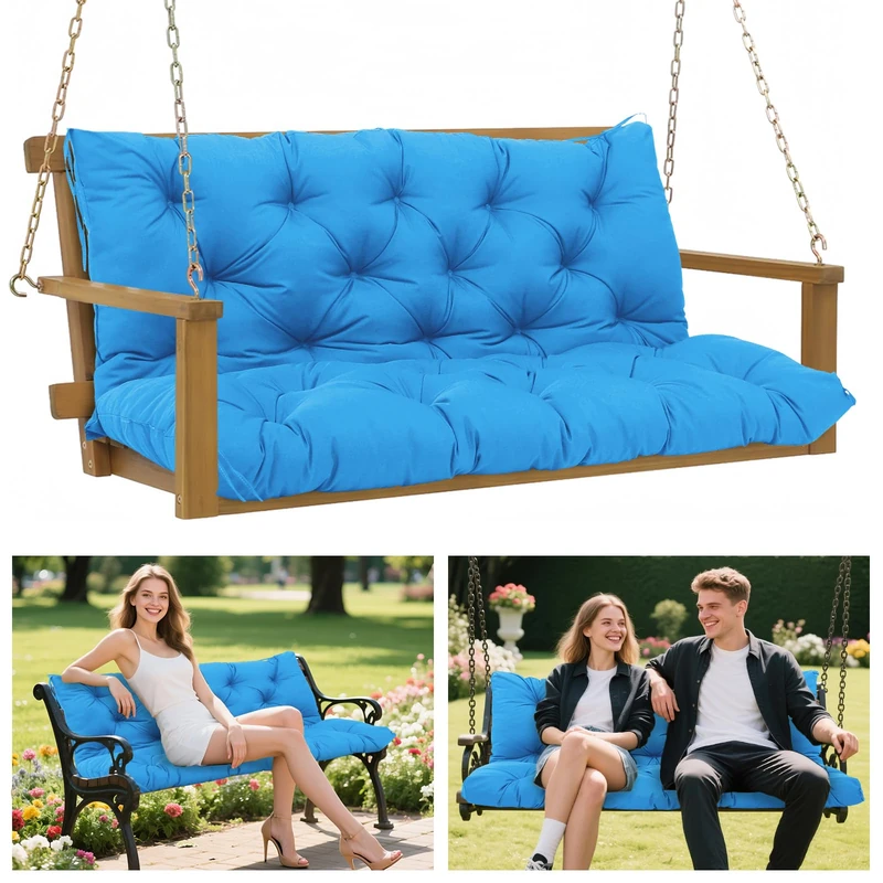 Porch Swing Cushions 60x40 Inch, 5" Extra Thick Waterproof Outdoor Swing Seat Cushion with Backrest & 8 Non-Slip Ties PP Cotton + Memory Foam Fill, Fade-Resistant 3-Seater Replacement for Patio Bench