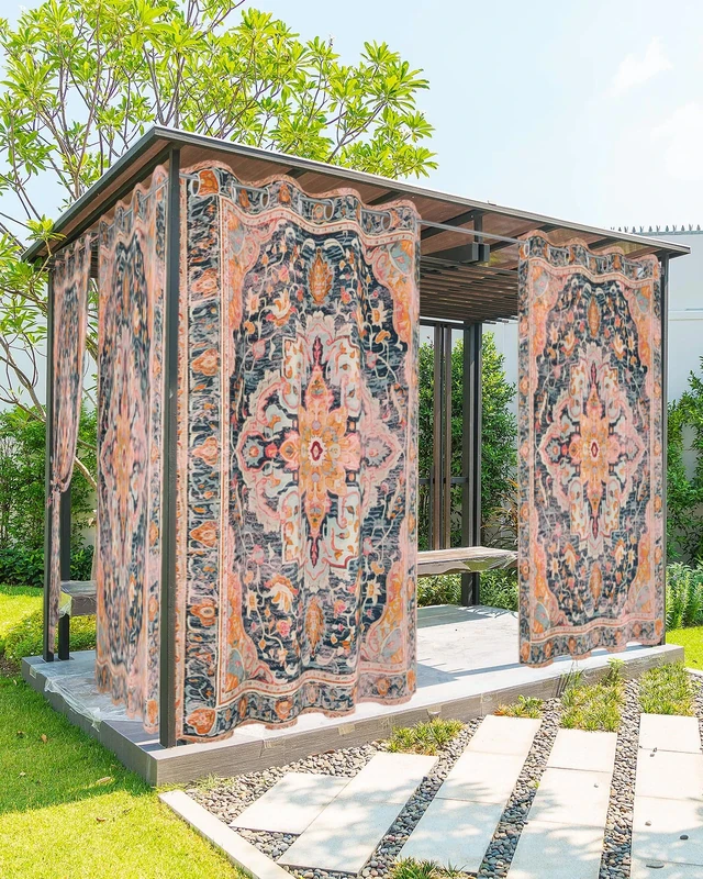 Rustic Boho Outdoor Curtains for Patio Waterproof, Grommet Privacy Curtain Drapes Weatherproof Outside Curtains for Porch GazeboPergola Cabana 2 Panel 54x84inch Ethnic Turkish Floral Geometric