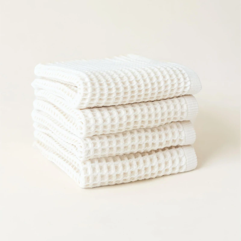 Viva Maison Premium Waffle Hand Towels Pack of 4 Extra Large 20x35 inch - 100% Turkish Cotton, Waffle Weave, Quick Dry, Lint Free, Super Absorbent, Thin Hand Bath Towel (White, Set of 4 Hand Towels)