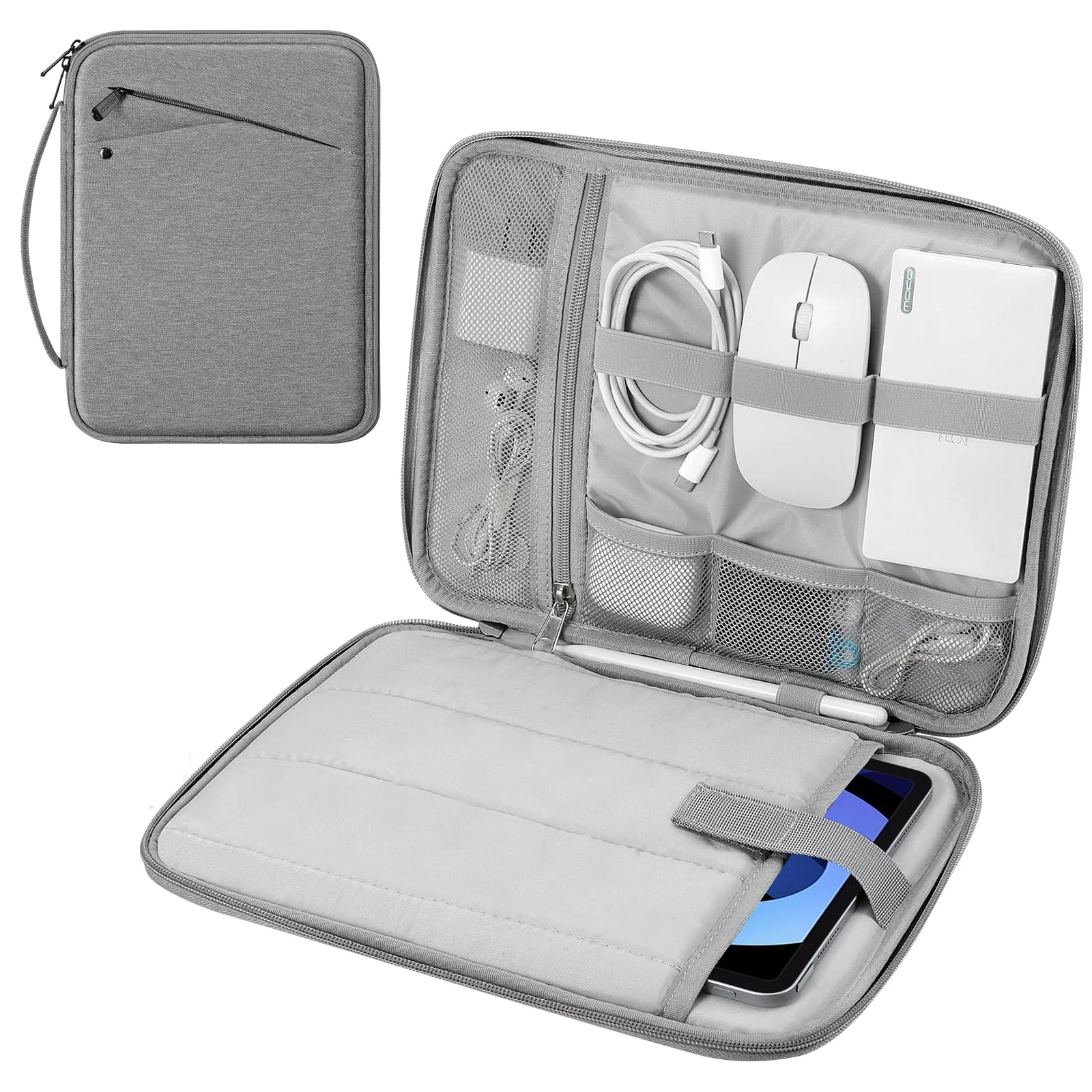 MoKo 9-11 Inch Tablet Sleeve Carrying Case with Handle, Padded Protective Travel Bag for 11 inch iPad Air M3 2025, iPad A16 11", iPadPro 11 M4, 10/9/8/7th, Tab S9/S8 11, Light Gray