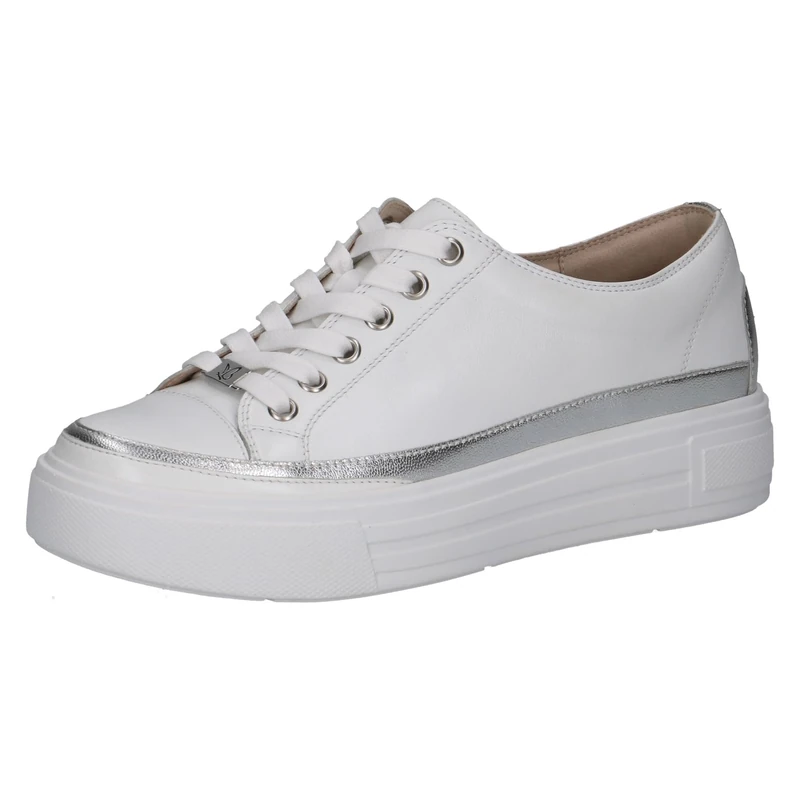 CAPRICE Women's Platform Leather Sneakers lace-up, White (White Nappa Co), 7.5 UK
