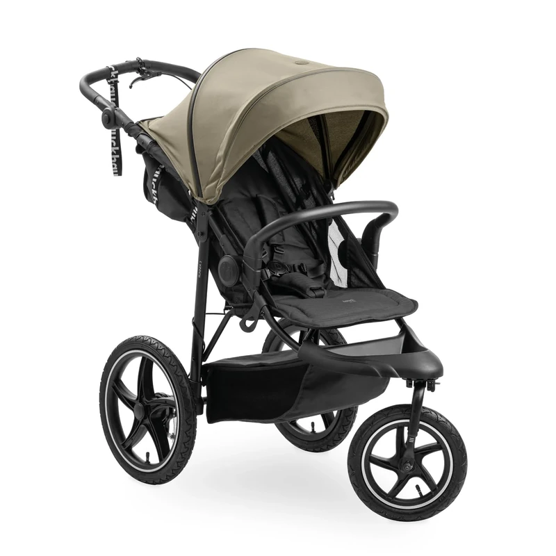 hauck Runner 3, Olive Heavy Duty All-Terrain Stroller with Handbrake, XL Sunshade, Cup Holder, Rain Cover, XL Air Wheels, Reclining Backrest from Birth to 22kg, Handle