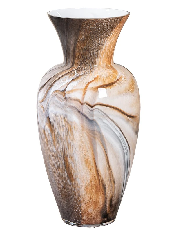 GILDE GLAS art Decorative Large Vase Flower Vase - Glass Vase Made of Coloured Glass - Decorative Living Room Gift for Women Height 65 cm Brown White