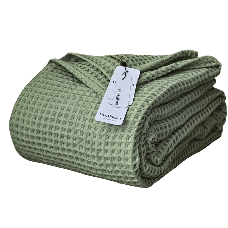 Viva Maison Waffle Blankets (Sage Green, California King 95x126 inch)