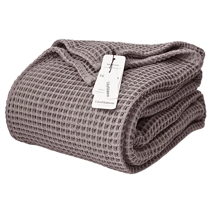 Viva Maison Waffle Blankets (Gray, California King Size 95 x 126 Inch)