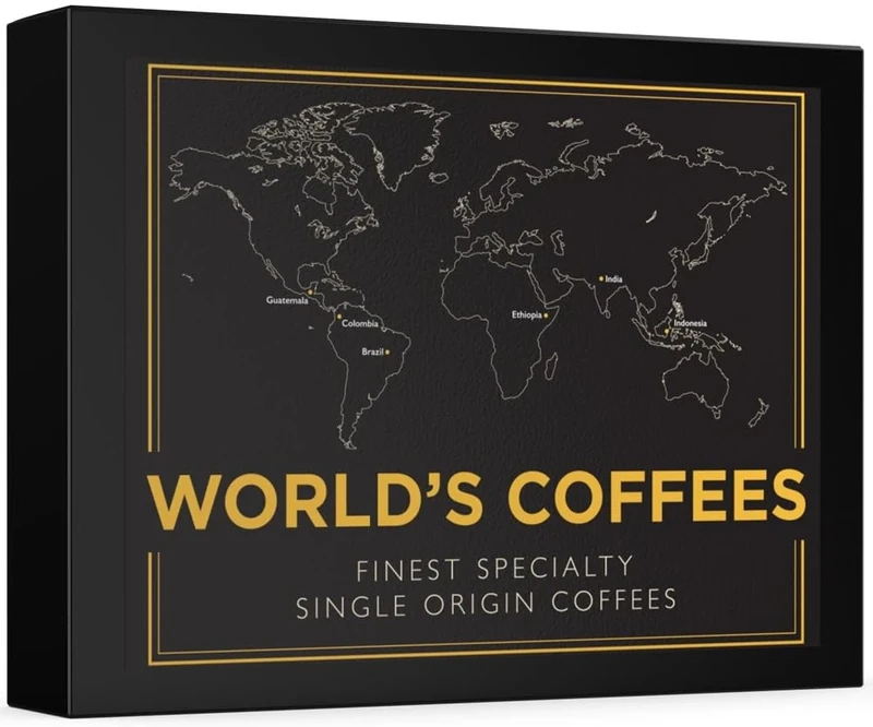 Gourmet Coffee Gift Set - WORLD'S COFFEES | Ground Coffee 300g (6 x 50g) - 6 Finest Single Origin | Hamper Style Gift Idea for Him & Her