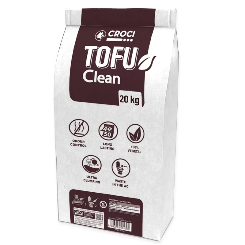 Croci Tofu Clean 45L / 20kg Cat Litter Tray - Clumping Cat Litter - Biodegradable - Displaced in the Toilet, 100% Vegetable, Long-Lasting Odour Sand, Value Size