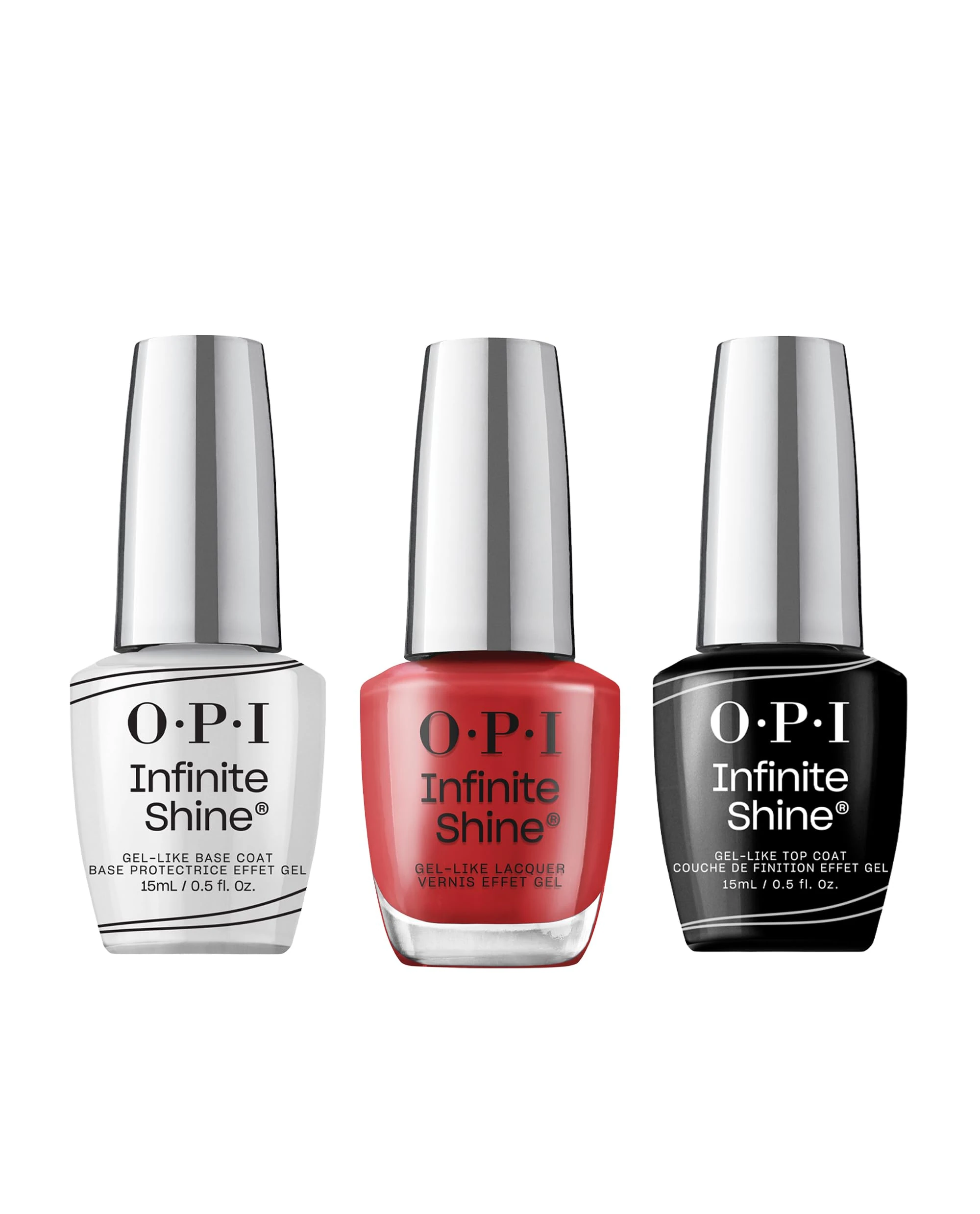OPI Infinite Shine Long-wear Nail Polish, Gel-Like Nail Varnish with no UV lamp needed, 3-Step System for up to 11 days of vibrant colour, Base Coat & Nail Polish & Top Coat, Big Apple Red, 3x 15ml