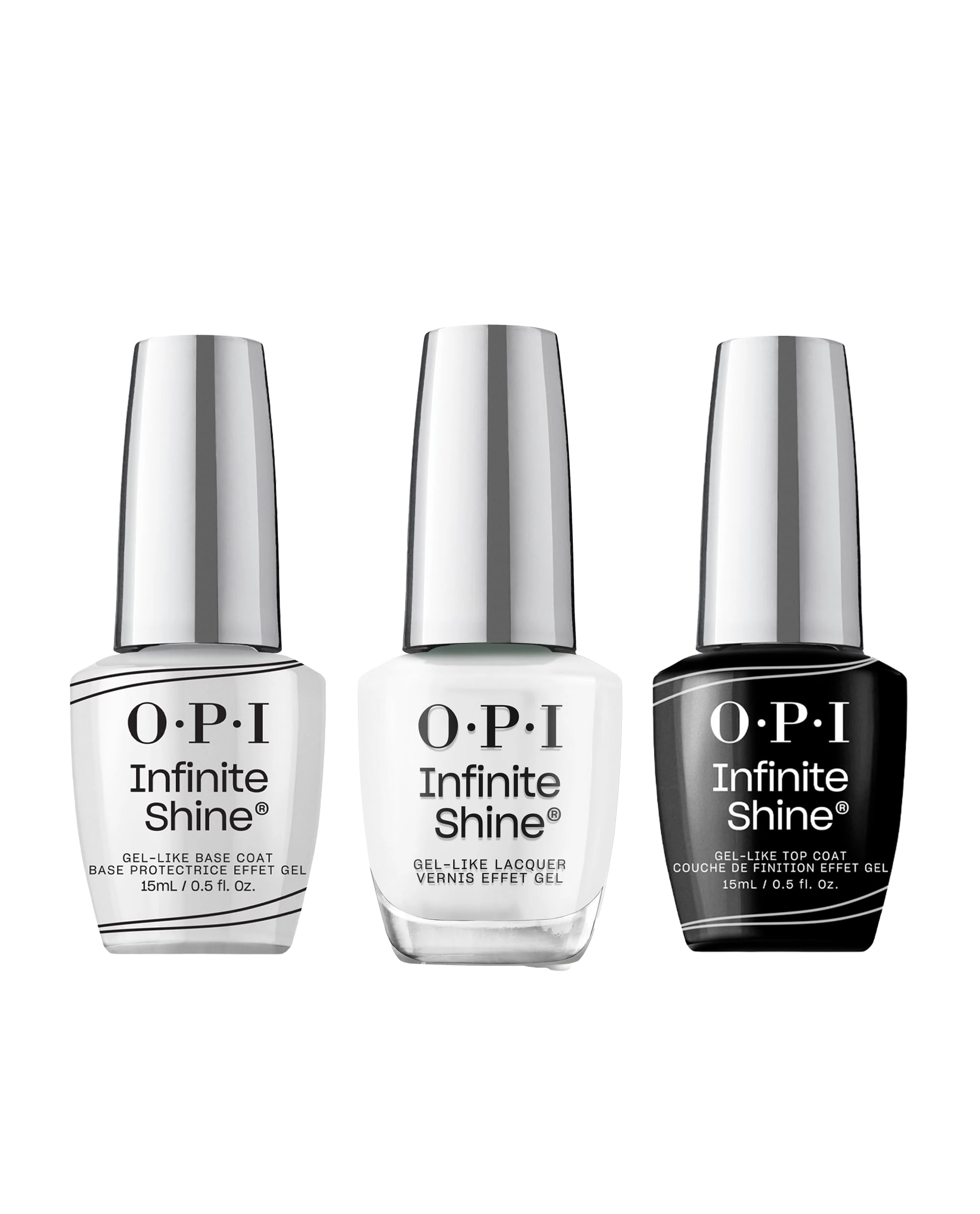 OPI Infinite Shine Long-wear Nail Polish, Gel-Like Nail Varnish with no UV lamp needed, 3-Step System for up to 11 days of vibrant colour, Base Coat & Nail Polish & Top Coat, Alpine Snow, 3x 15ml