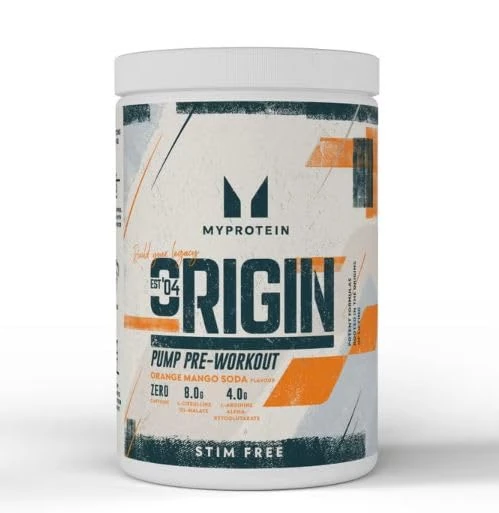 Myprotein Pump Pre Workout, Stim-Free - Orange Mango Soda Flavour, 600g (30 Servings), Zero Caffeine, 8g Citrulline Malate, 4g Arginine, 3.5g Beta Alanine | Vegan & Vegetarian Friendly