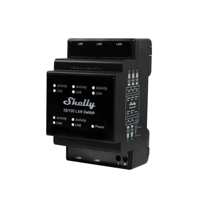 Shelly LAN Switch | 5 Port RJ45 10/100 Mbps Fast Ethernet Switch | 110 - 230V | DIN-Mountable | Fanless | Plug & Play | Energy-Saving | Easy Installation | No Additional Adapter Required - Image 1