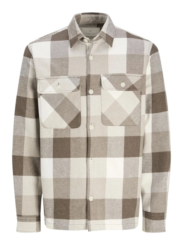 JACK & JONES Men's Jprraymond Melange Check LS Overshirt Sn Long Sleeve Shirt, Walnut/fit: Comfort fit, S - Image 1