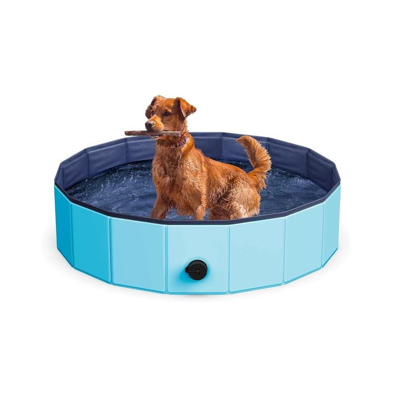 Swimming Pool for Dogs and Cats 160 x 30 cm – Hard Outdoor and Above Ground Pool, Non-Slip and Foldable, Durable PVC Material, Red and Blue