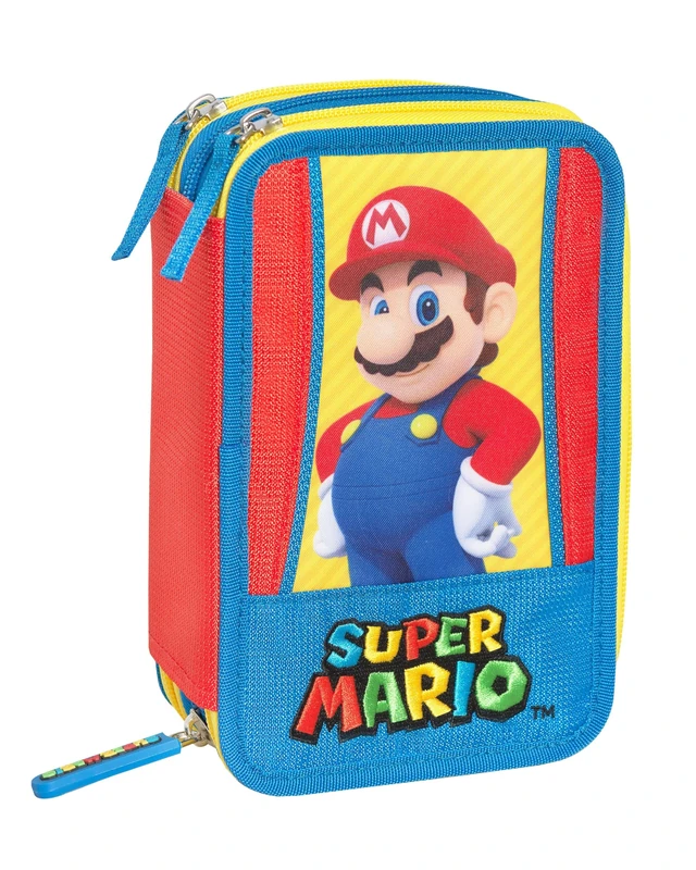 Franco Cosimo Panini Super Mario/Mario Kart Pencil Case 3 Zip, Red and Blue, 3 Zip Pencil Case