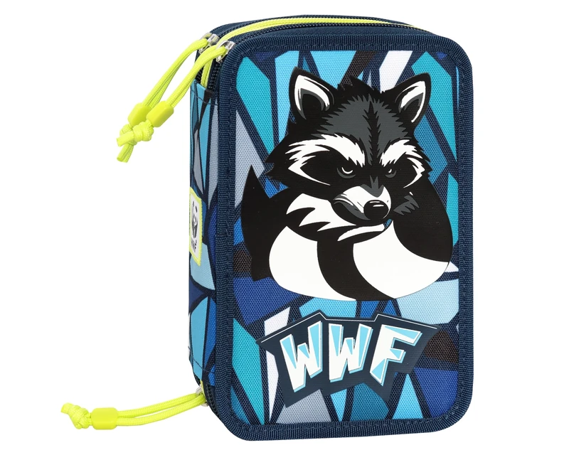 Franco Cosimo Panini WWF Official WWF School Pencil Case, 3 Compartments Pencil Case for Boys and Girls with Stationery Set, Erasable Pen Blue Frixion and Practical Zip Closure, 20 x 13 x Hx7 cm,