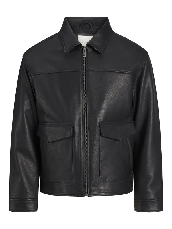 JACK & JONES Men's Jprccwallace Leather Jacket, Black, S
