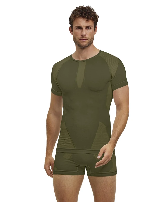 FALKE Men's Warm Round Neck M S/s Ts Functional Yarn Quick Dry 1 Piece Base Layer Top, Green Herb 7754, XL