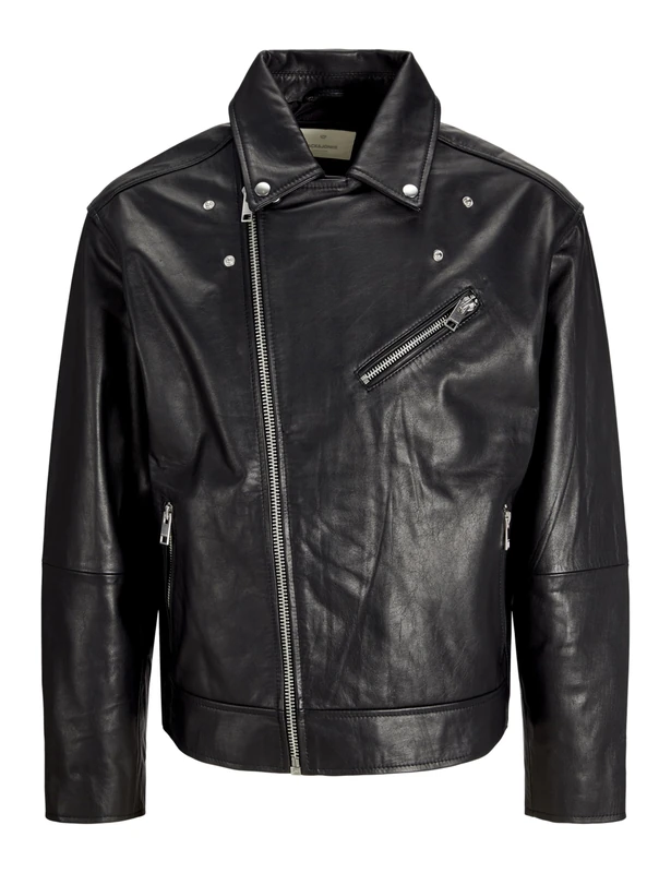 JACK & JONES Men's Jprccvince Leather Biker Jacket, Black, XL