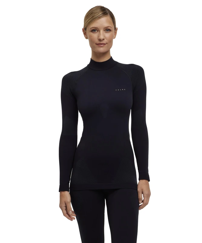 FALKE Women's Warm Turtleneck W L/s Sh Functional Yarn Quick Dry 1 Piece Base Layer Top, Black 3000, S