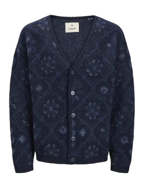 JACK & JONES Men's Jprblumagne Knit Cardigan Sweater, Night Sky/Pattern: Blue Pattern, M