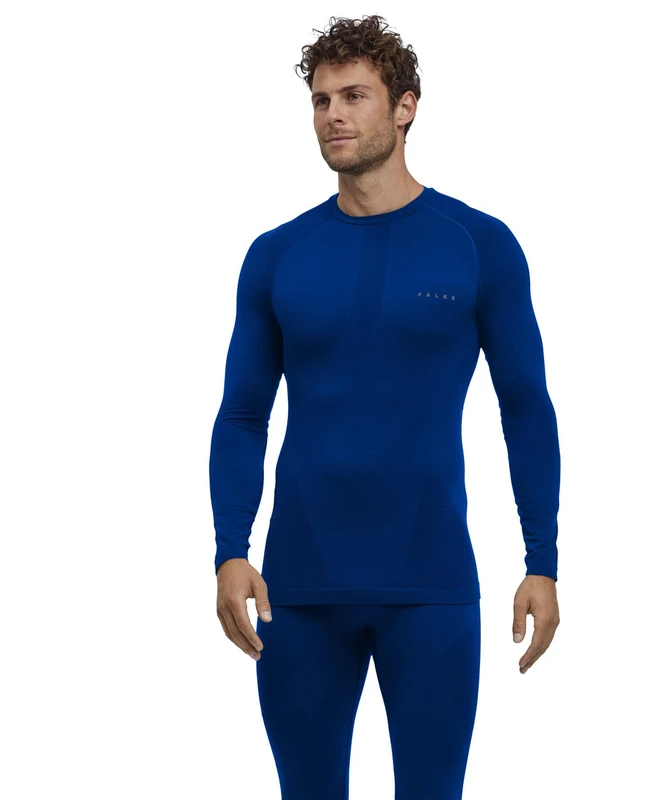 FALKE Men's Warm Round Neck M L/s Sh Functional Yarn Quick Dry Base Layer Top 1 Piece, Blue Yve 6714, S