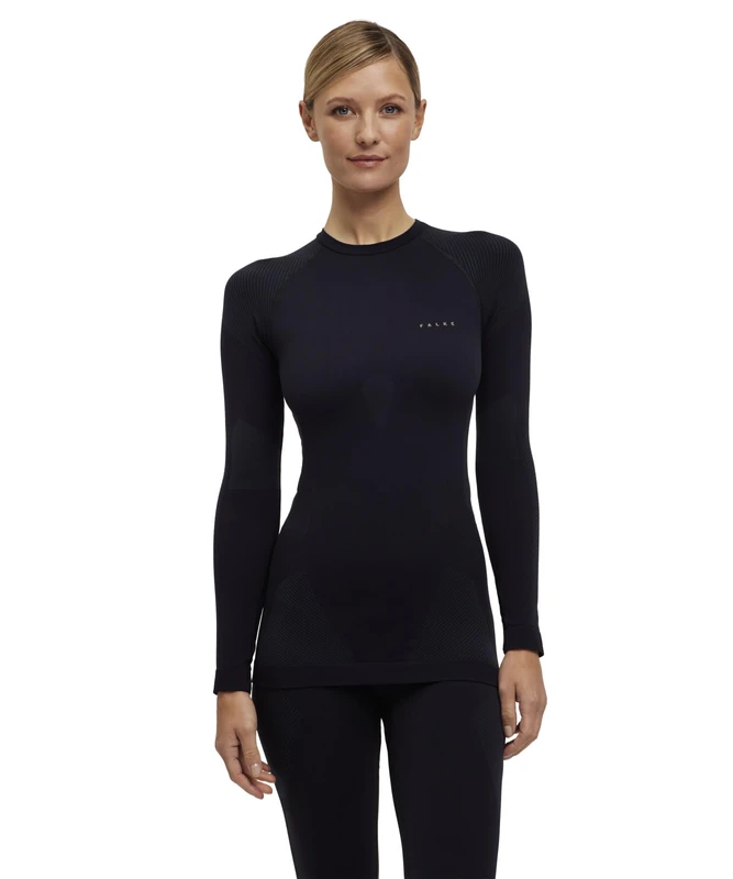FALKE Women's Warm Round Neck W L/s Sh Functional Yarn Quick Dry 1 Piece Base Layer Top, Black 3000, S