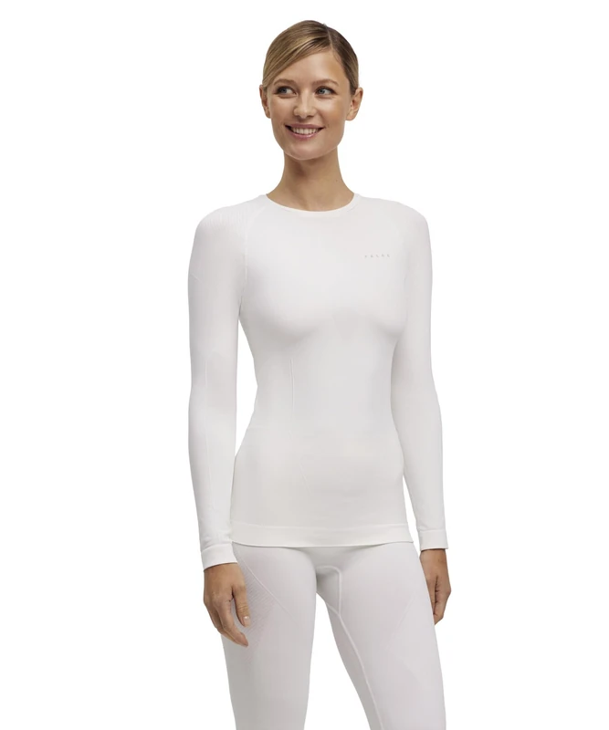 FALKE Women's Warm Round Neck W L/s Sh Functional Yarn Quick Dry 1 Piece Base Layer Top, White 2860, S