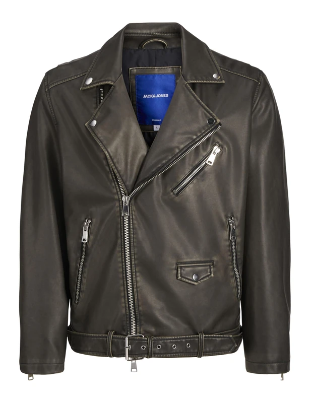 JACK & JONES Joreaton Men's Biker Jacket, Black, S, Black, S