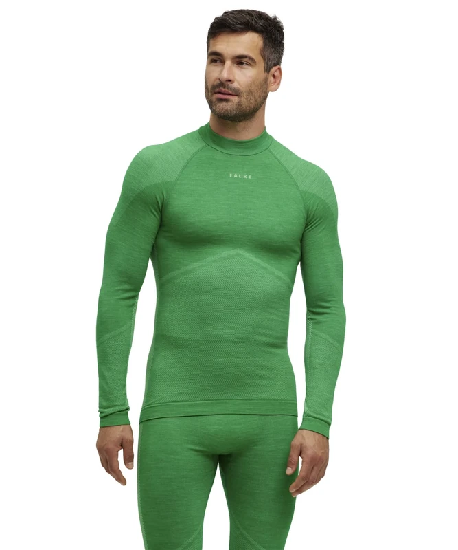 FALKE Men's Wool-Tech Round Neck M L/S SH Functional Yarn Quick Dry 1 Piece Base Layer Top, Green (Grassgreen 7014) - Trend, XL