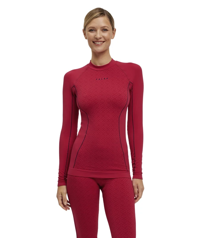FALKE Women's Maximum Warm Round Neck W L/S SH Functional Yarn Quick Dry 1 Piece Base Layer Top, Red (Red 8644) - Trend, L