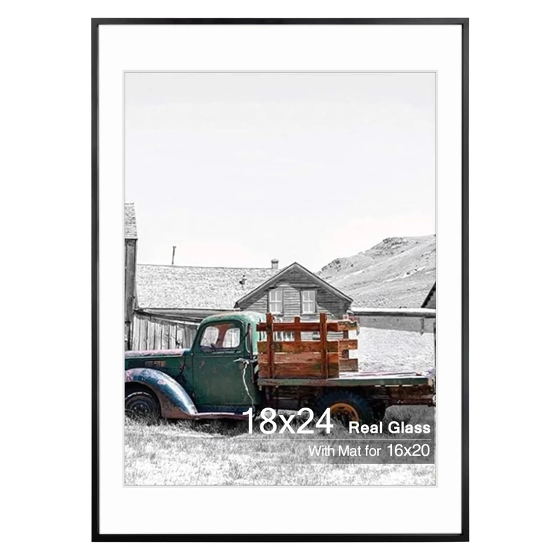 Golden State Art, 18x24 Black Picture Frame Displays Photo 16x20 with Mat or 18 x 24 Without Mat for Wall Mounting, Classic Satin Aluminum Frames with Real Glass (Pack of 1)