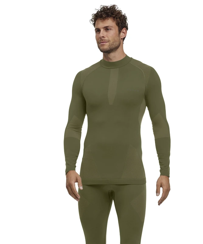 FALKE Men's Warm Turtleneck M L/s Sh Functional Yarn Quick Dry 1 Piece Base Layer Top, Green Herb 7754, L