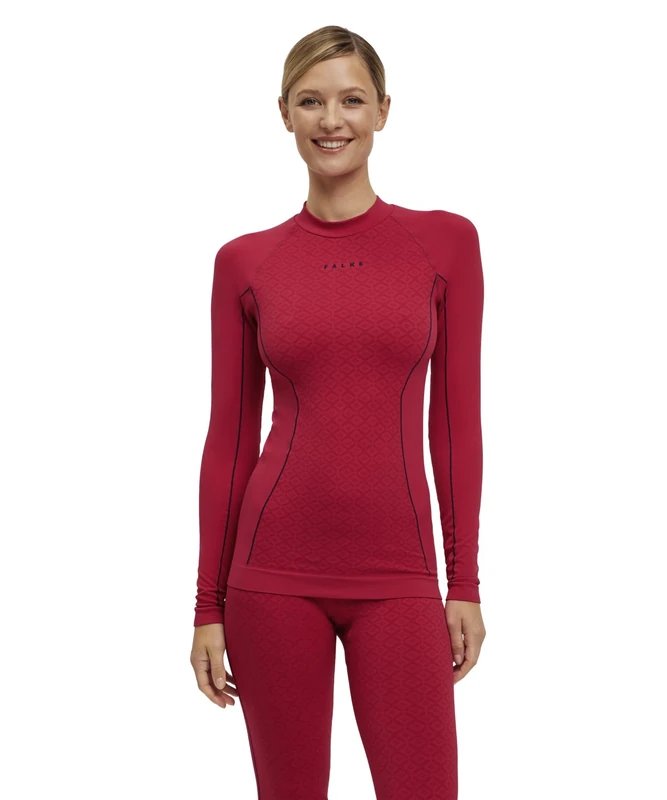 FALKE Women's Maximum Warm Round Neck W L/S SH Functional Yarn Quick Dry 1 Piece Base Layer Top, Red (Red 8644) - Trend, XL