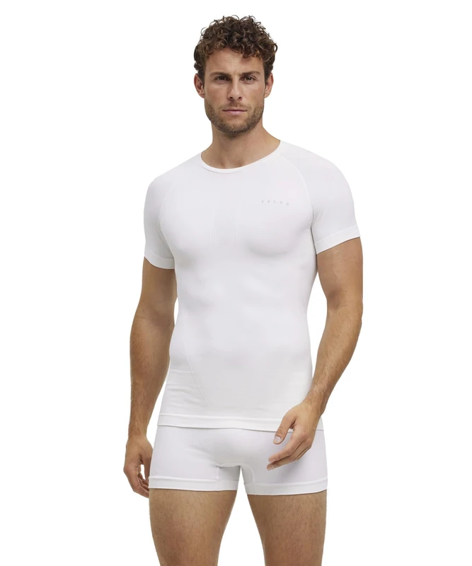 FALKE Men's Warm Round Neck M S/s Ts Functional Yarn Quick Dry 1 Piece Base Layer Top, White 2860, M