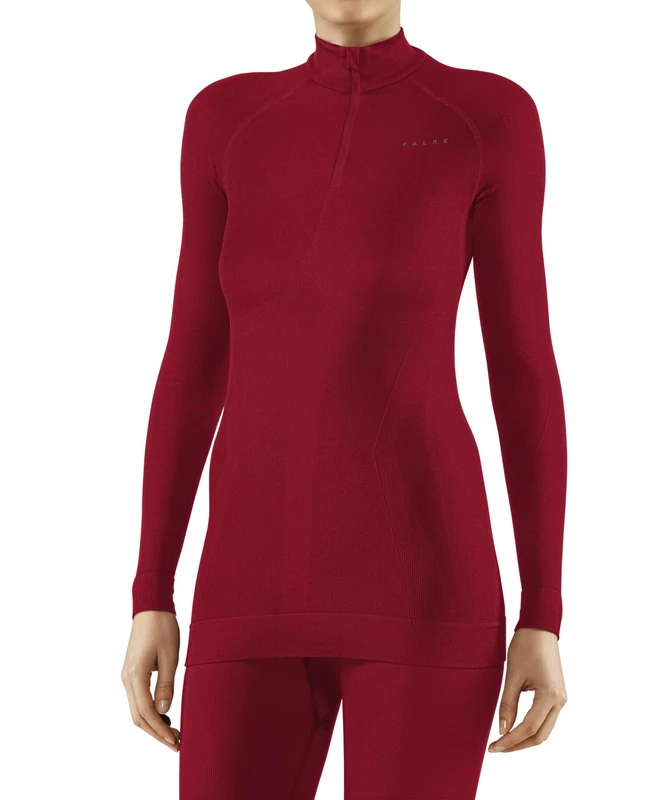 FALKE Women's Maximum Warm High Zip Neck W L/S SH Functional Yarn Quick Dry 1 Piece Base Layer Top, Red (Red 8644), L