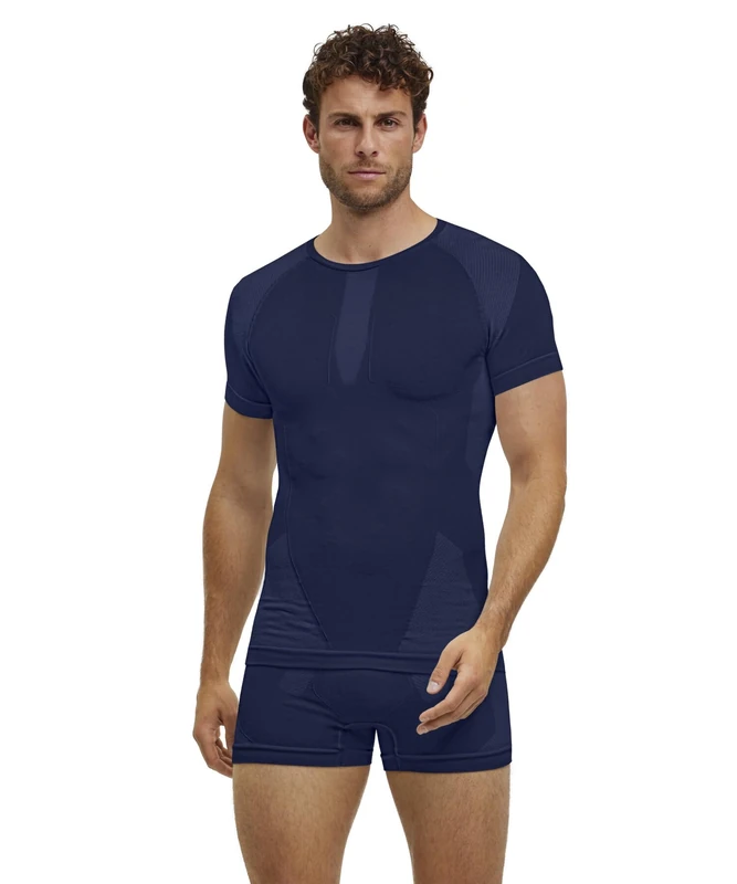 FALKE Men's Warm Round Neck M S/s Ts Functional Yarn Quick Dry 1 Piece Base Layer Top, Blue Space 6116, XXL