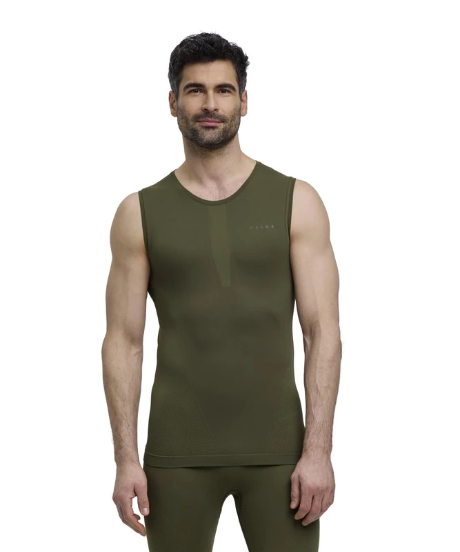 FALKE Men's Warm M S/l Sh Functional Yarn Quick Dry 1 Piece Base Layer Top, Green Herb 7754, L