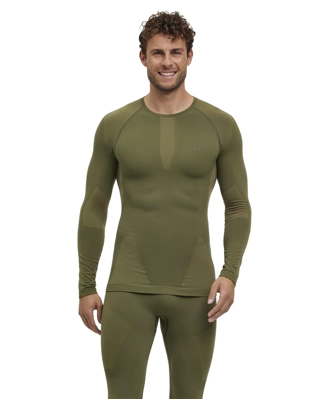 FALKE Men's Warm Round Neck M L/s Sh Functional Yarn Quick Dry 1 Piece Base Layer Top, Green Herb 7754, XL