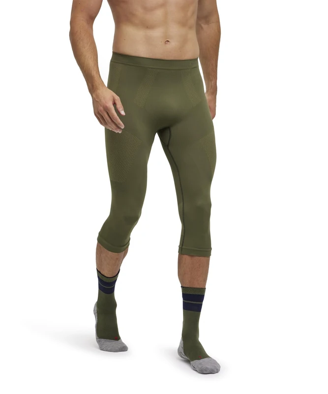 FALKE Men's Warm 3/4 M Ti Functional Yarn Quick Dry 1 Piece Base Layer Bottom, Green Herb 7754, S