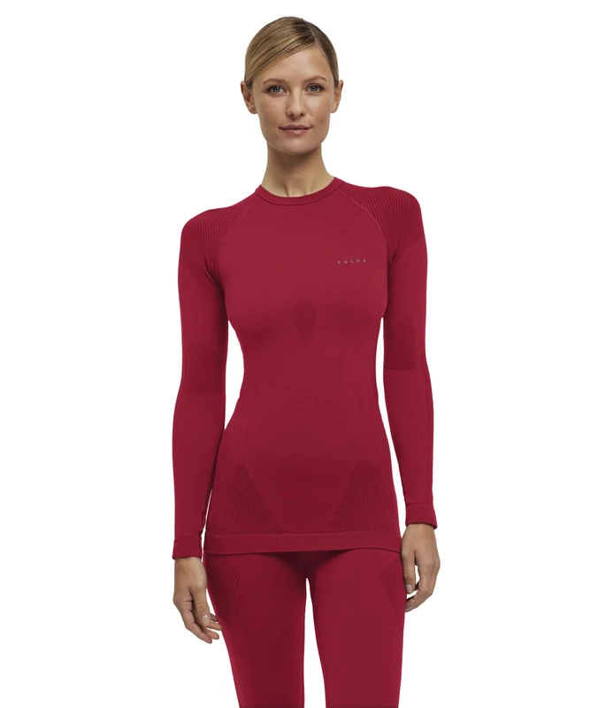FALKE Women's Warm Round Neck W L/s Sh Functional Yarn Quick Dry 1 Piece Base Layer Top, Red 8644, L