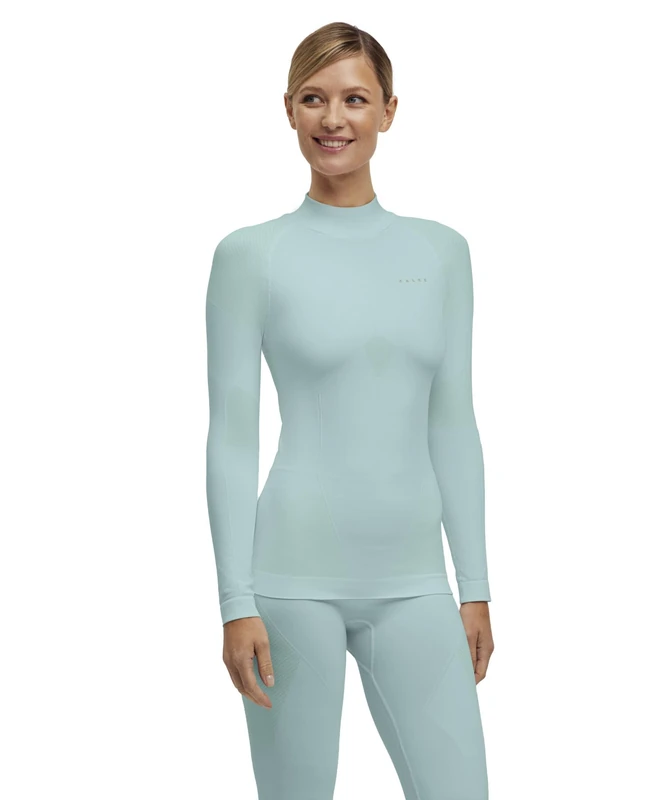 FALKE Women's Warm Turtleneck W L/s Sh Functional Yarn Quick Dry 1 Piece Base Layer Top, Green Jade 7439, L